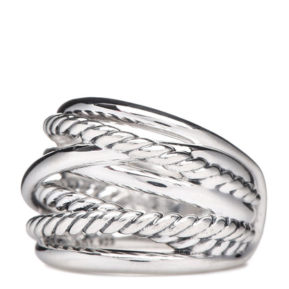 David Yurman Sterling Silver 18mm Wide Crossover Cable Ring 54 7 3 of 5