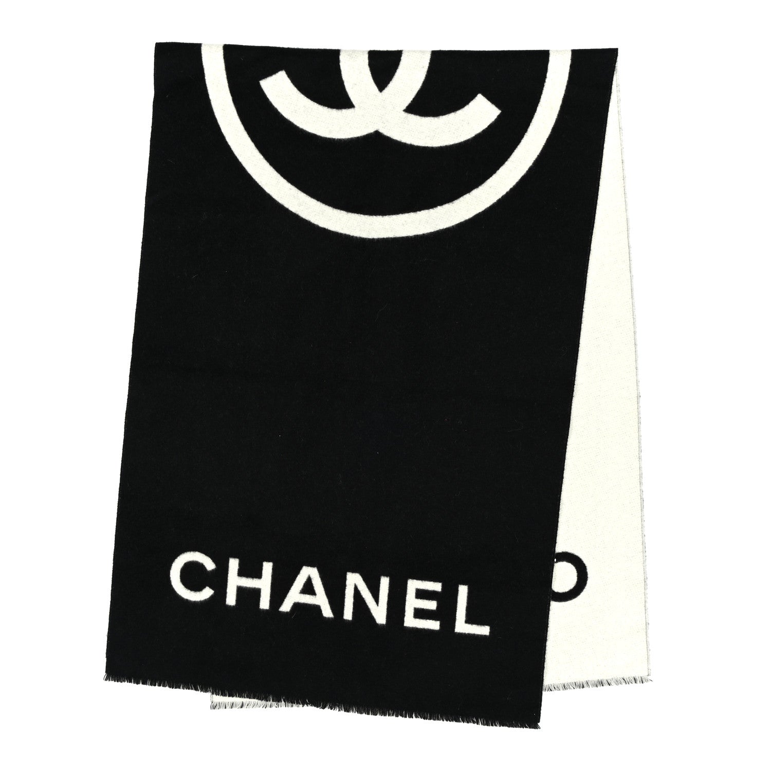 Chanel Cashmere CC Fringe Stole Black White 1838830 – FASHIONPHILE