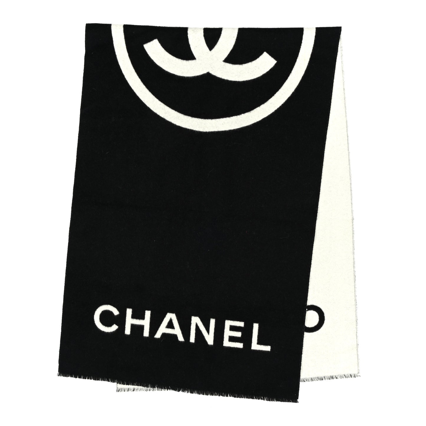 Cashmere CC Fringe Stole Black White