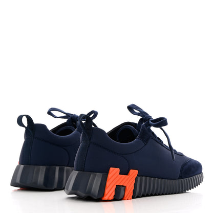 Hermes Technical Jersey Suede Goatskin Bouncing Sneakers 37 Marine 4 of 8