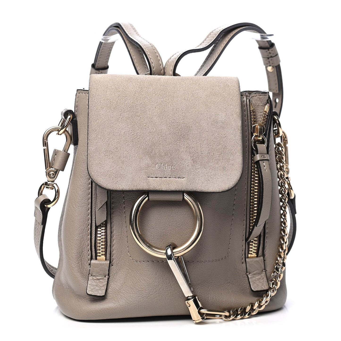 Suede Calfskin Mini Faye Backpack Motty Grey
