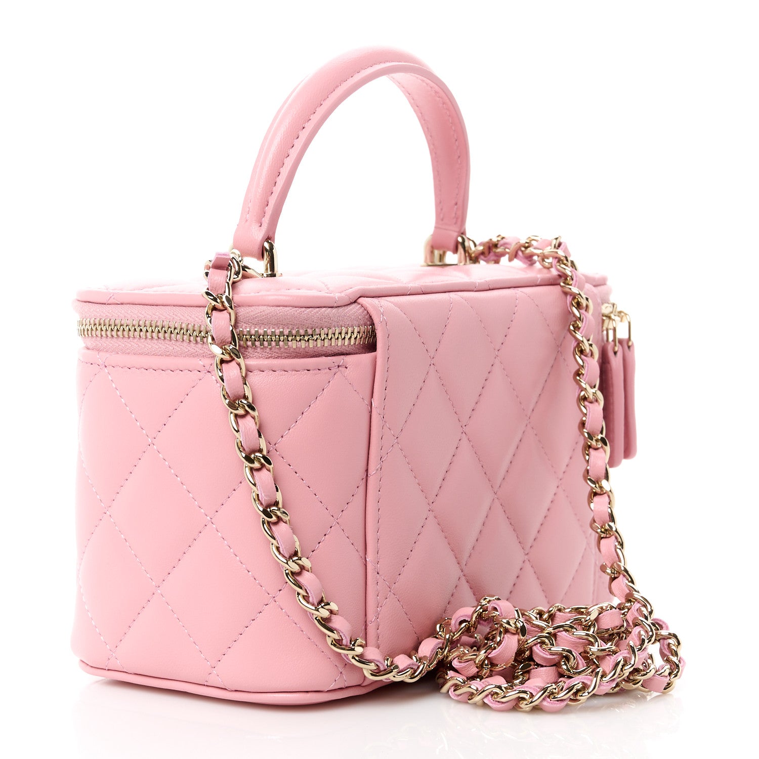 Chanel Lambskin Quilted Small Top Handle Vanity Case With Chain Light Pink Light Pink 3 of 12