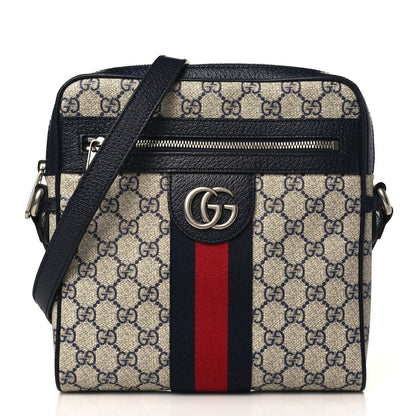 Gucci GG Supreme Monogram Textured Dollar Calfskin Web Small Ophidia Messenger Bag Beige Blue 1 of 9
