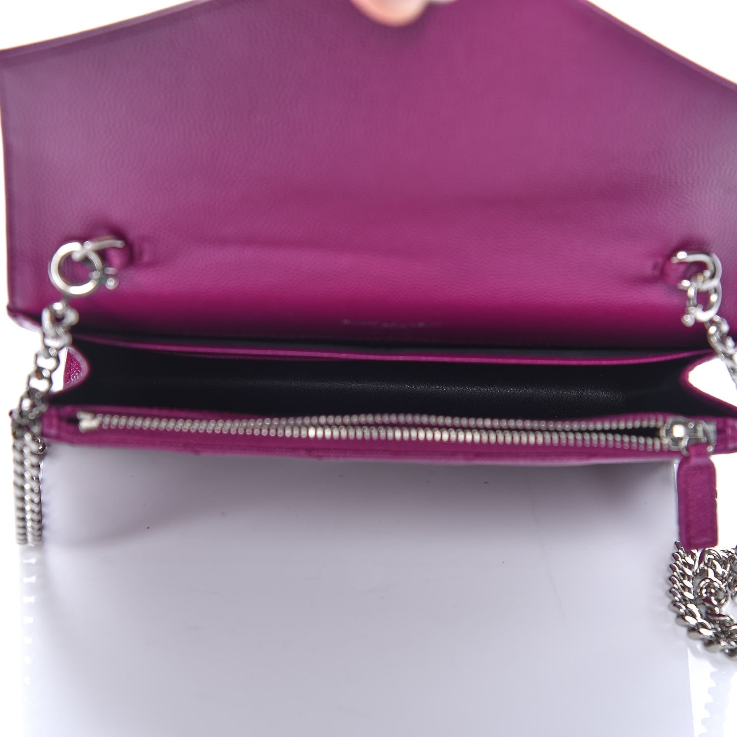 Saint Laurent Grain De Poudre Matelasse Chevron Monogram Envelope Chain Wallet Dark Grape 5 of 11