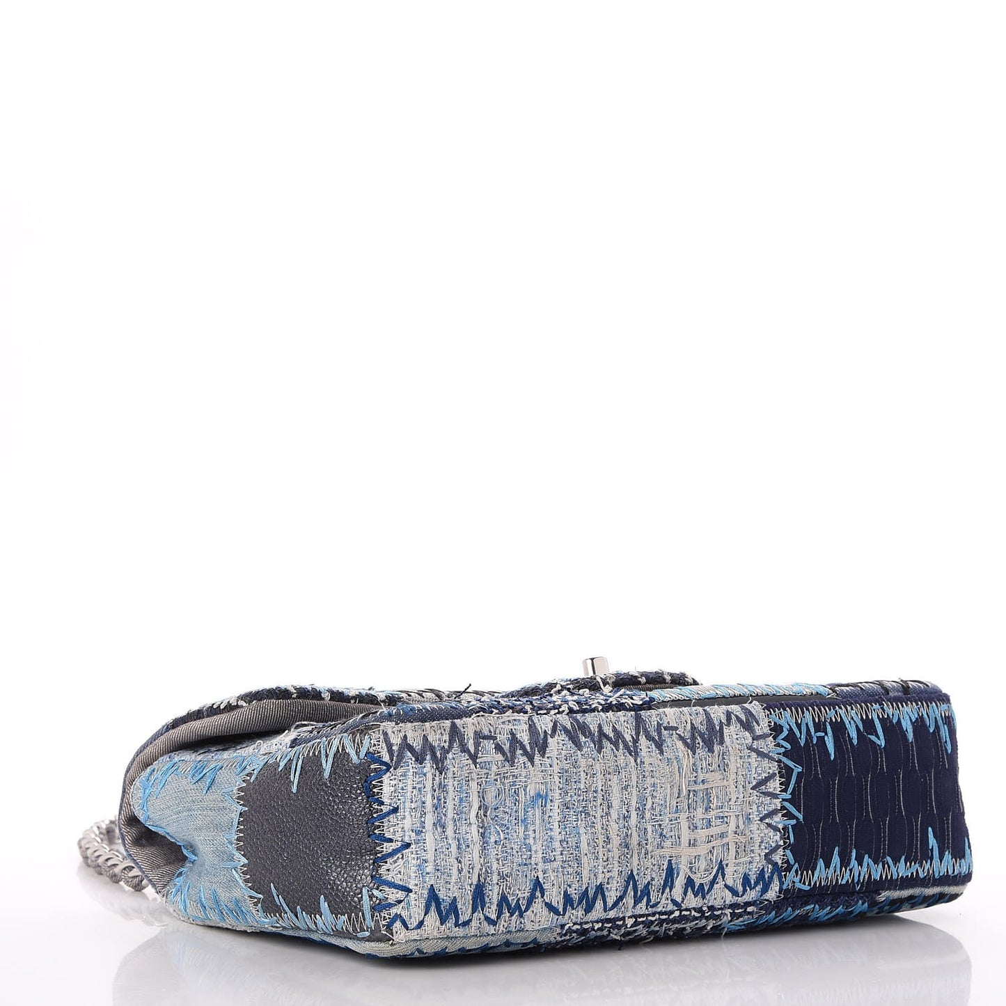 Denim Tweed Patchwork Medium Single Flap Blue