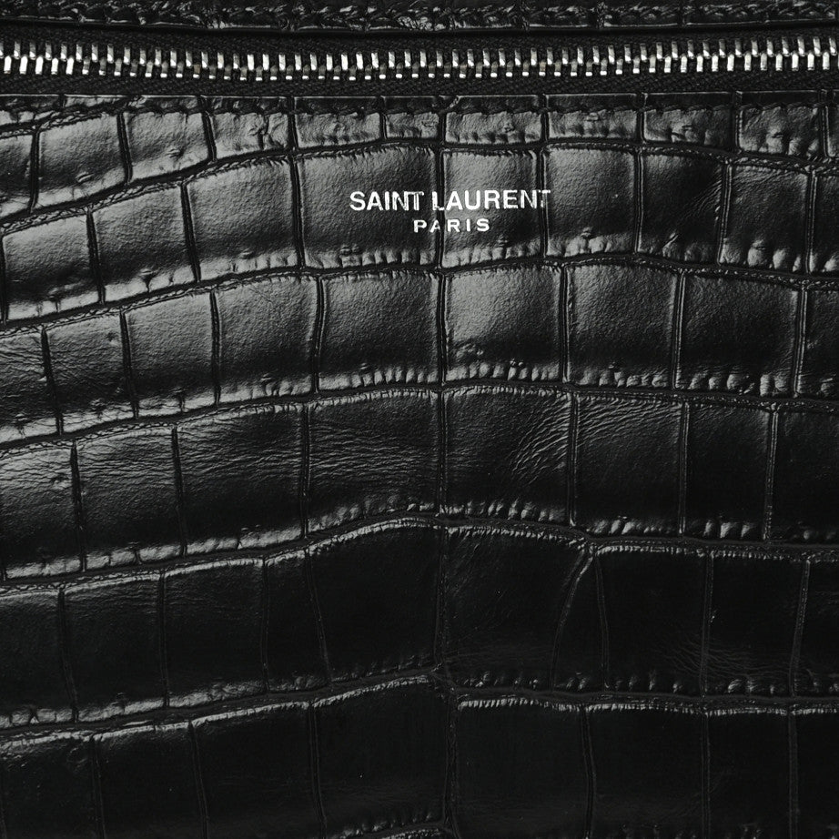 Calfskin Crocodile Embossed Sid Flat Crossbody Black