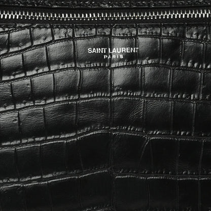 Saint Laurent Calfskin Crocodile Embossed Sid Flat Crossbody Black 8 of 8