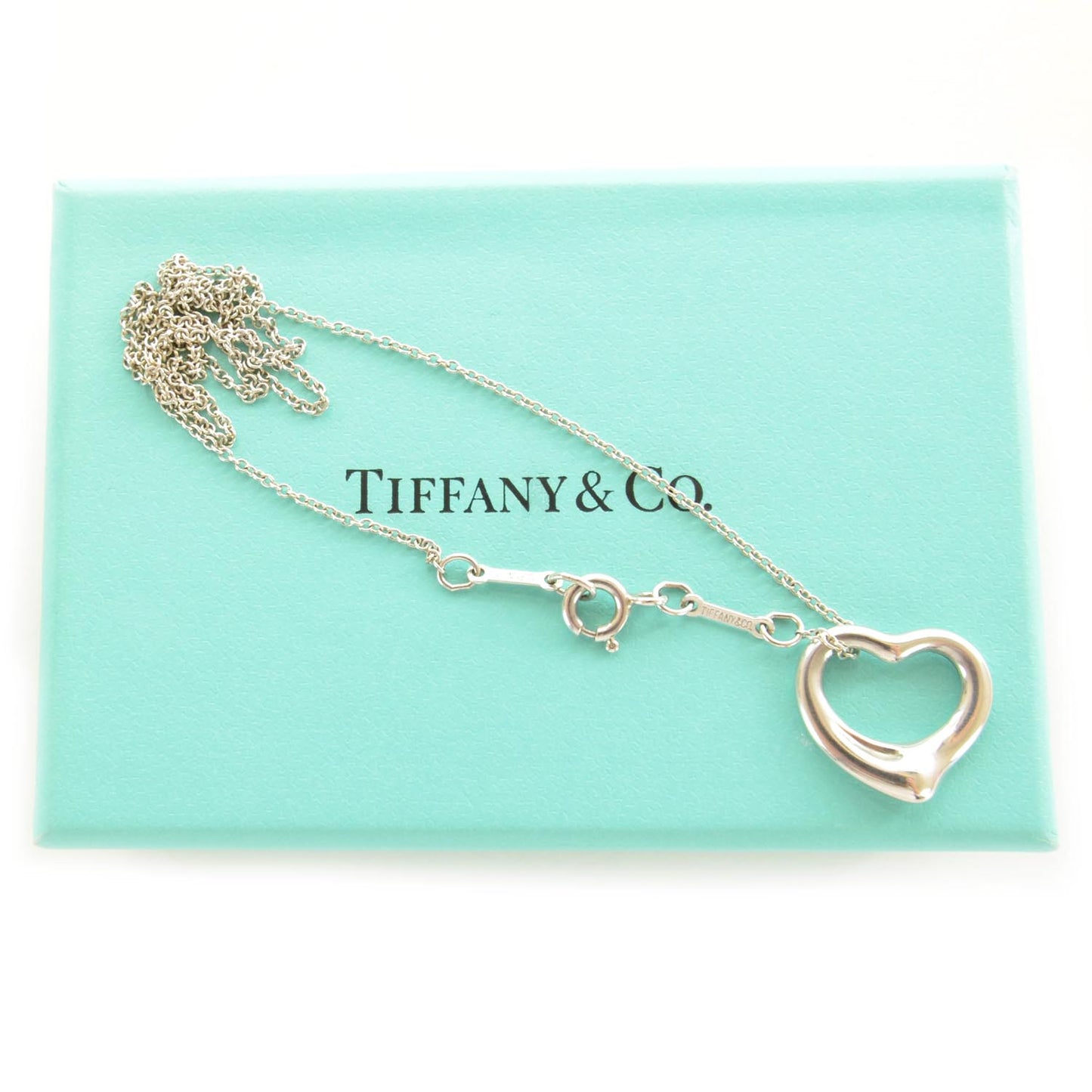 Sterling Silver 16mm Elsa Peretti Open Heart Pendant Necklace
