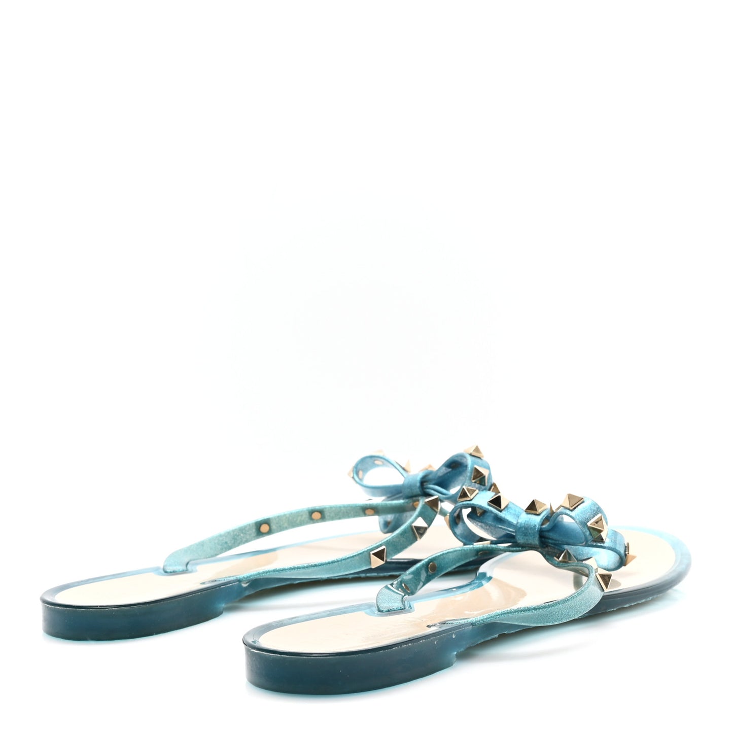 PVC Jelly Glitter Rockstud Bow Thong Sandals 40 Cerulean