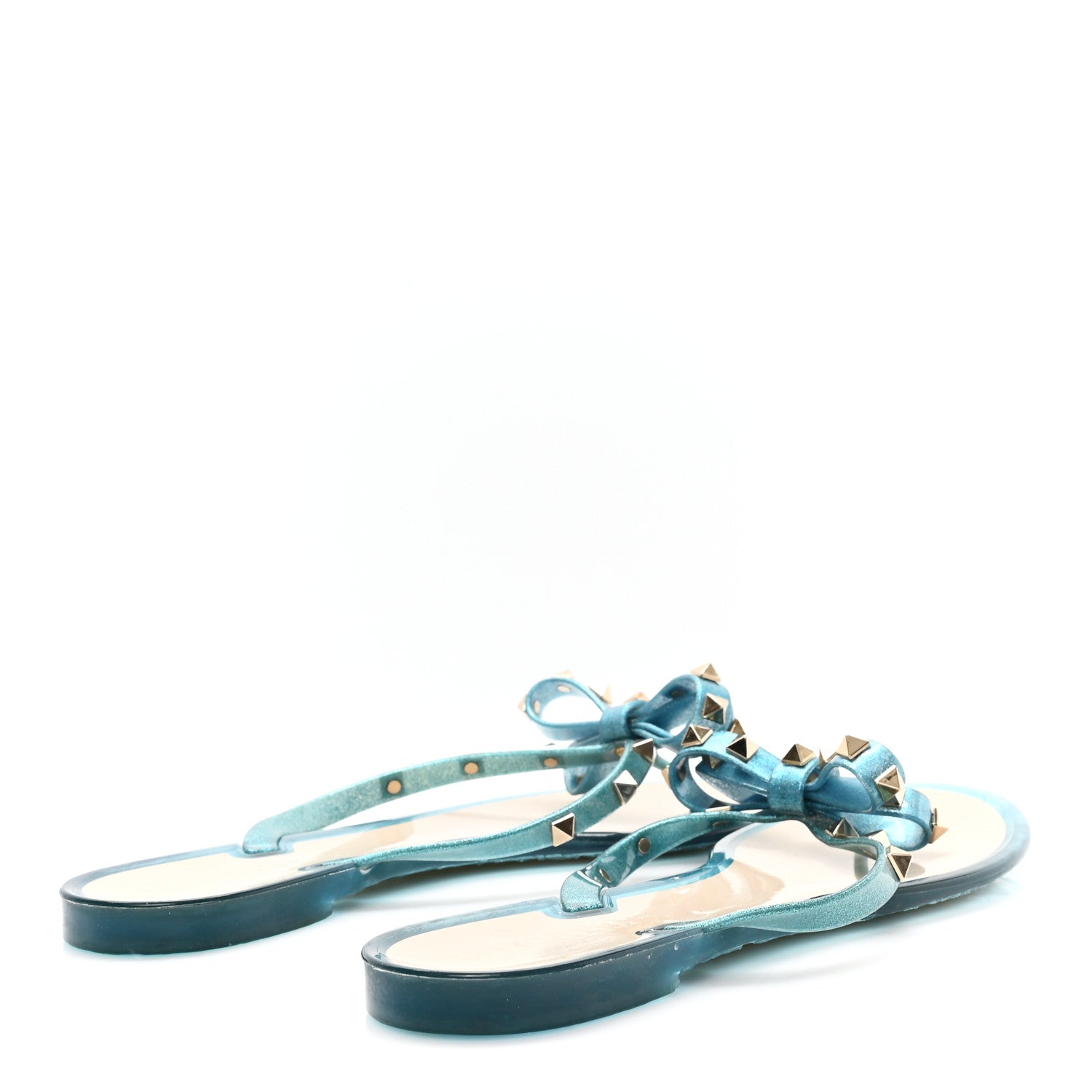 Valentino Garavani PVC Jelly Glitter Rockstud Bow Thong Sandals 40 Cerulean 5 of 8