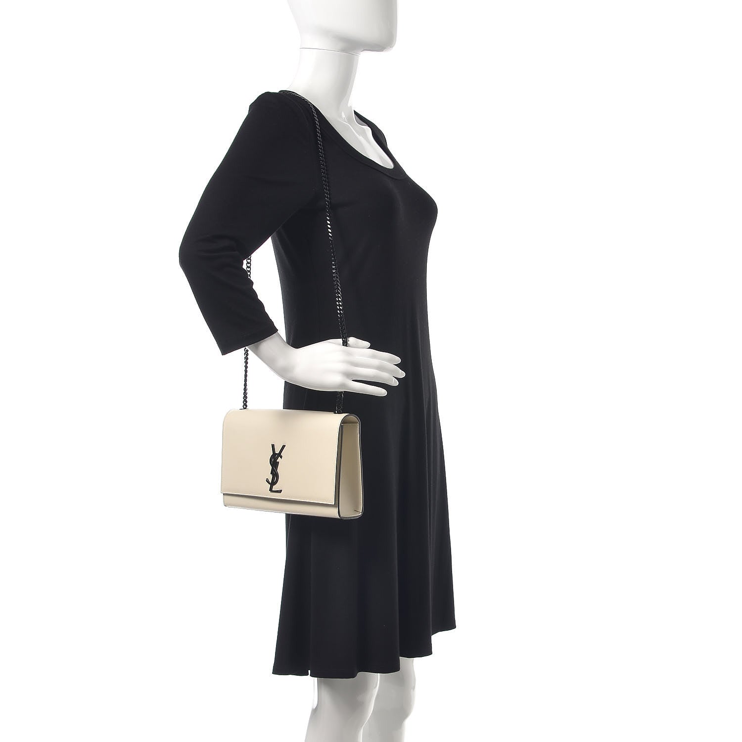Saint Laurent Grain De Poudre Medium Classic Monogram Kate Satchel Porcellana Black 2 of 6