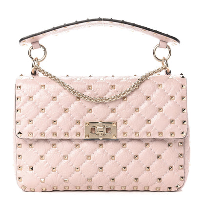Valentino Garavani Craquele Nappa Medium Rockstud Spike Shoulder Bag Water Rose 1 of 10