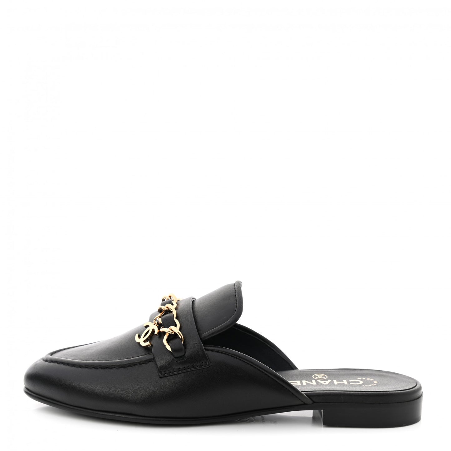 Lambskin Chain CC Mules 38 Black