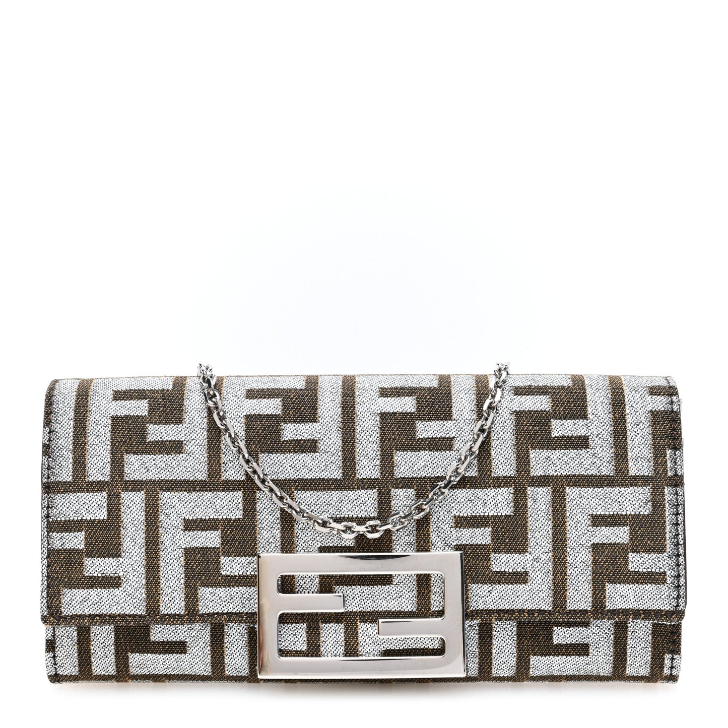 Fabric Jacquard FF 1974 Continental Wallet On Chain Ebano Argento
