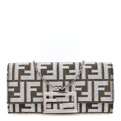 Fendi Fabric Jacquard FF 1974 Continental Wallet On Chain Ebano Argento 1 of 12