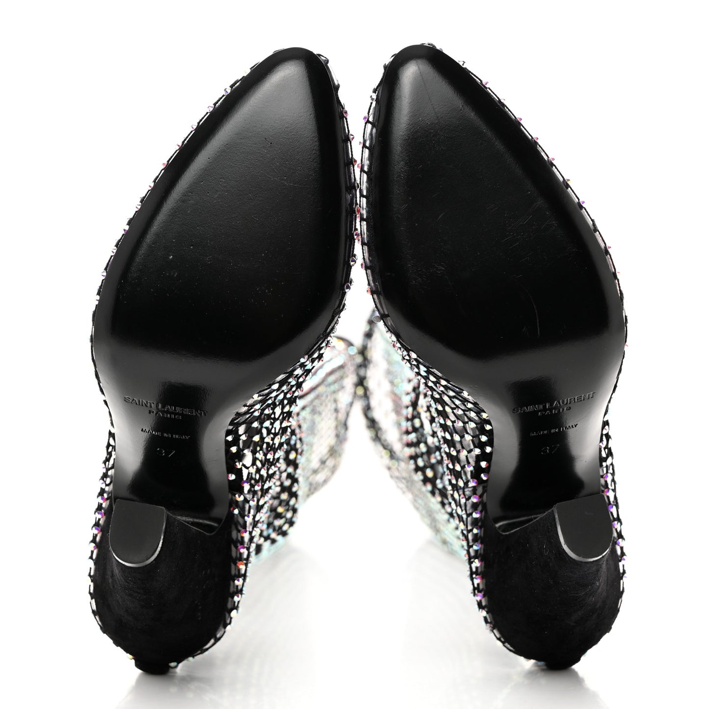 SAINT LAURENT Mesh Crystal Koller 100 Knee High Boots 37 Black