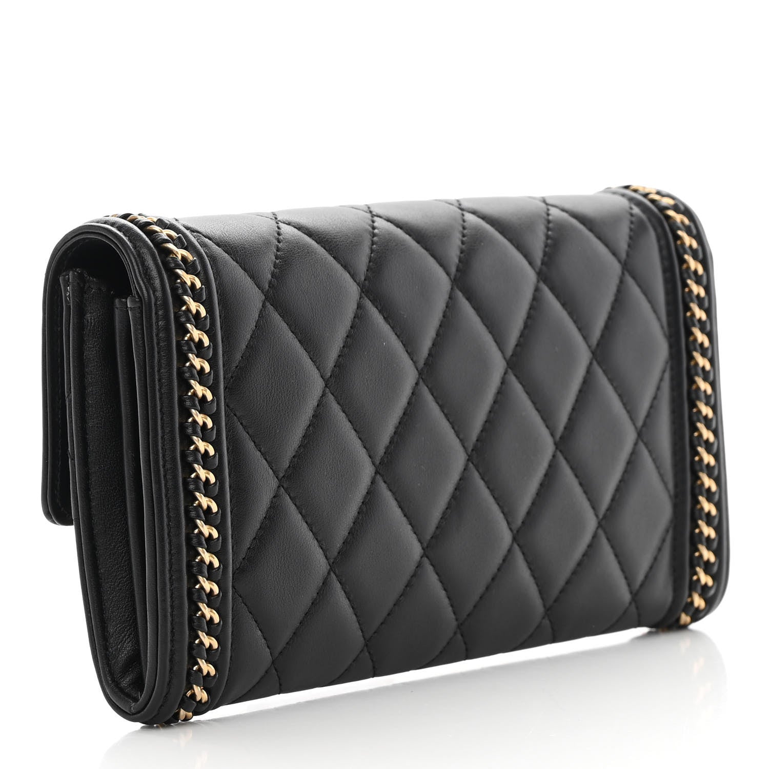 Chanel Calfskin Quilted Boy Chain Around Flap Wallet Black 3 of 10