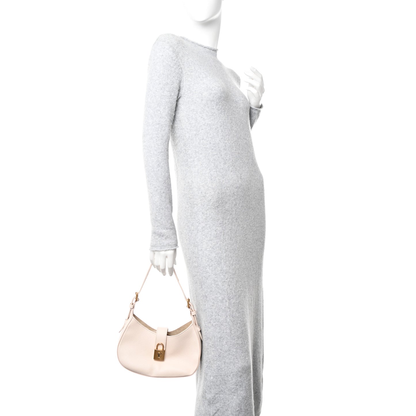 Grained Calfskin Low Key Shoulder Bag Limestone Gray