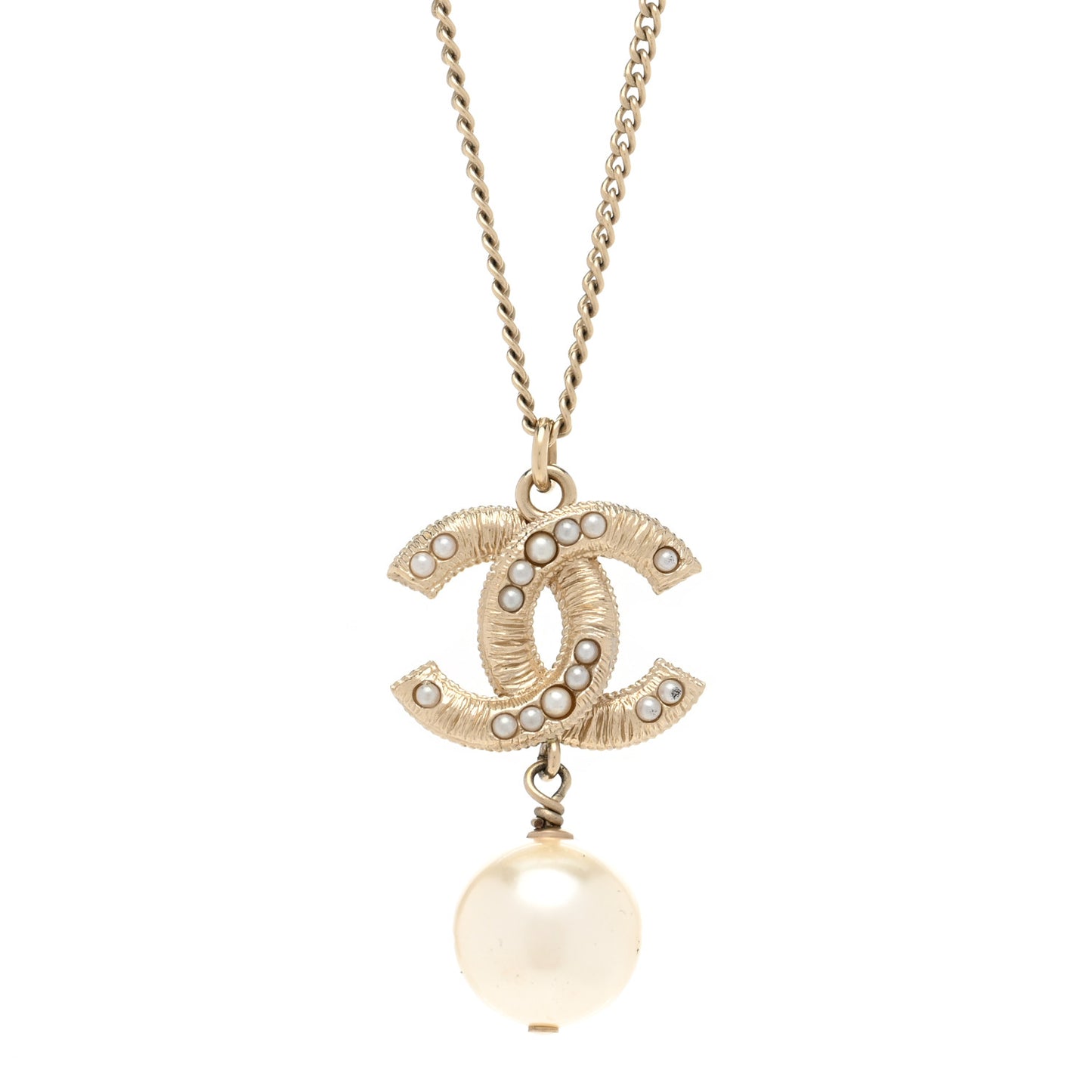 Pearl CC Pendant Necklace Gold
