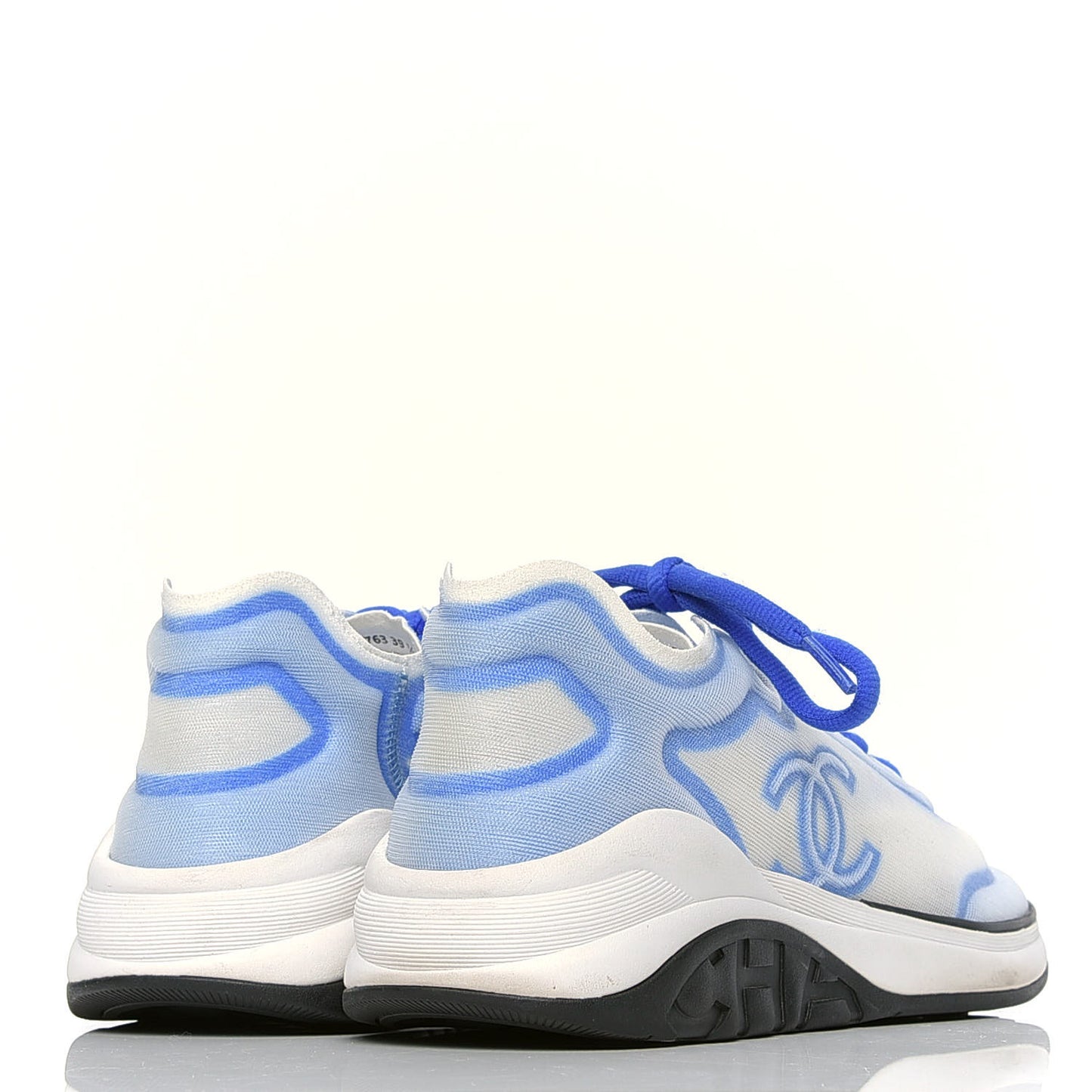 Calfskin Mesh Lycra Womens Logo Sneakers 39.5 White Blue