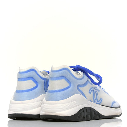 Chanel Calfskin Mesh Lycra Womens Logo Sneakers 39.5 White Blue 3 of 4