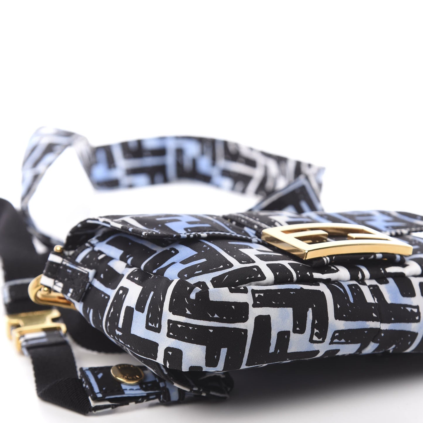 X JOSHUA VIDES Nylon FF Cloudy Mini Belt Baguette Bag White Celeste Black