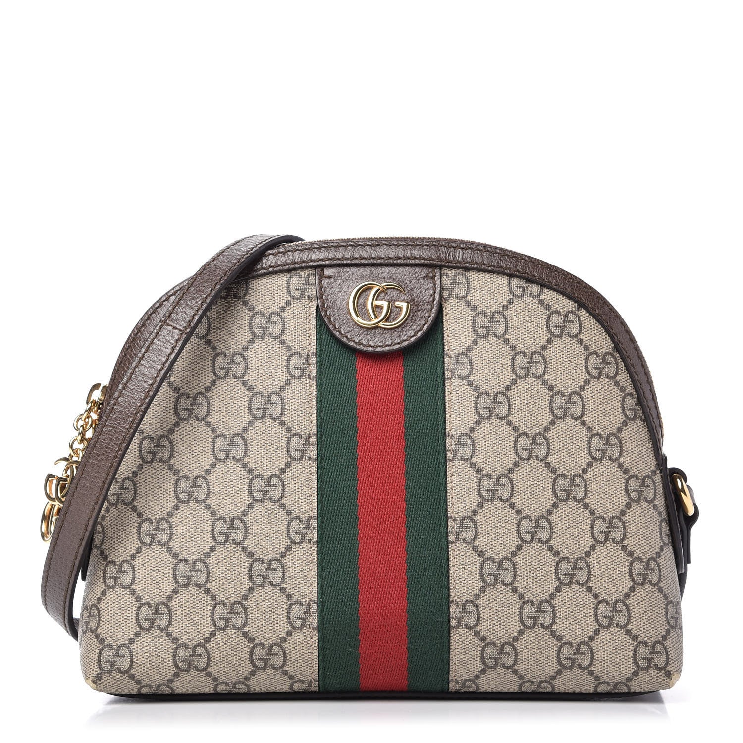 Gucci GG Supreme Monogram Textured Dollar Calfskin Web Small Ophidia Dome Shoulder Bag Beige Ebony New Acero 1 of 10