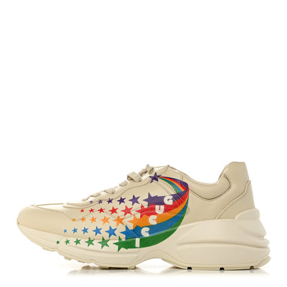 Gucci Calfskin Rainbow Stars Womens Rhyton Sneakers 41 Mystic White Multicolor 1 of 9