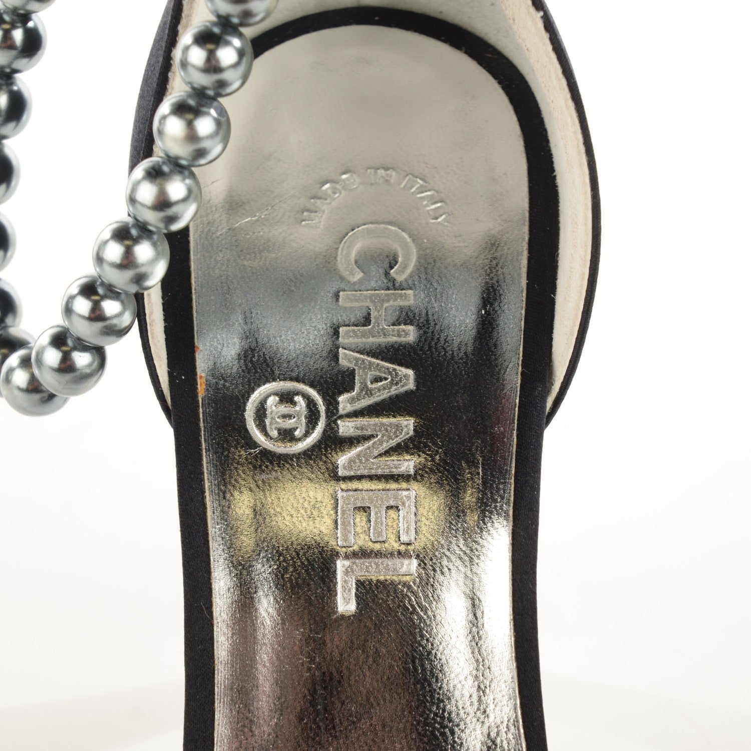 Chanel Satin Pearl Ankle Strap Pumps Black 37 8 of 8