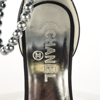 Chanel Satin Pearl Ankle Strap Pumps Black 37 8 of 8