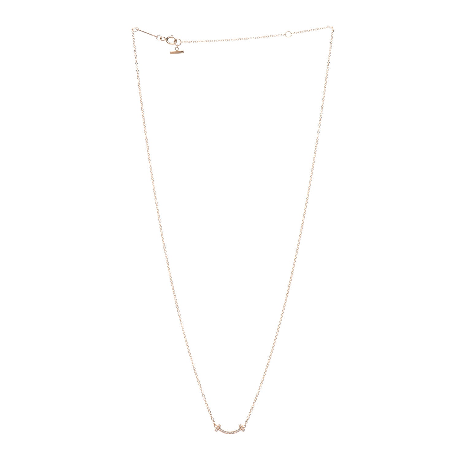 Tiffany 18K Rose Gold Diamond Mini T Smile Pendant Necklace 3 of 5