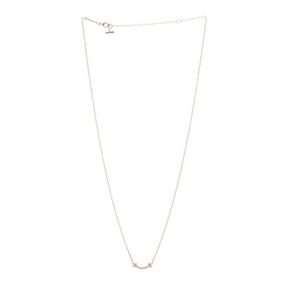 Tiffany 18K Rose Gold Diamond Mini T Smile Pendant Necklace 3 of 5