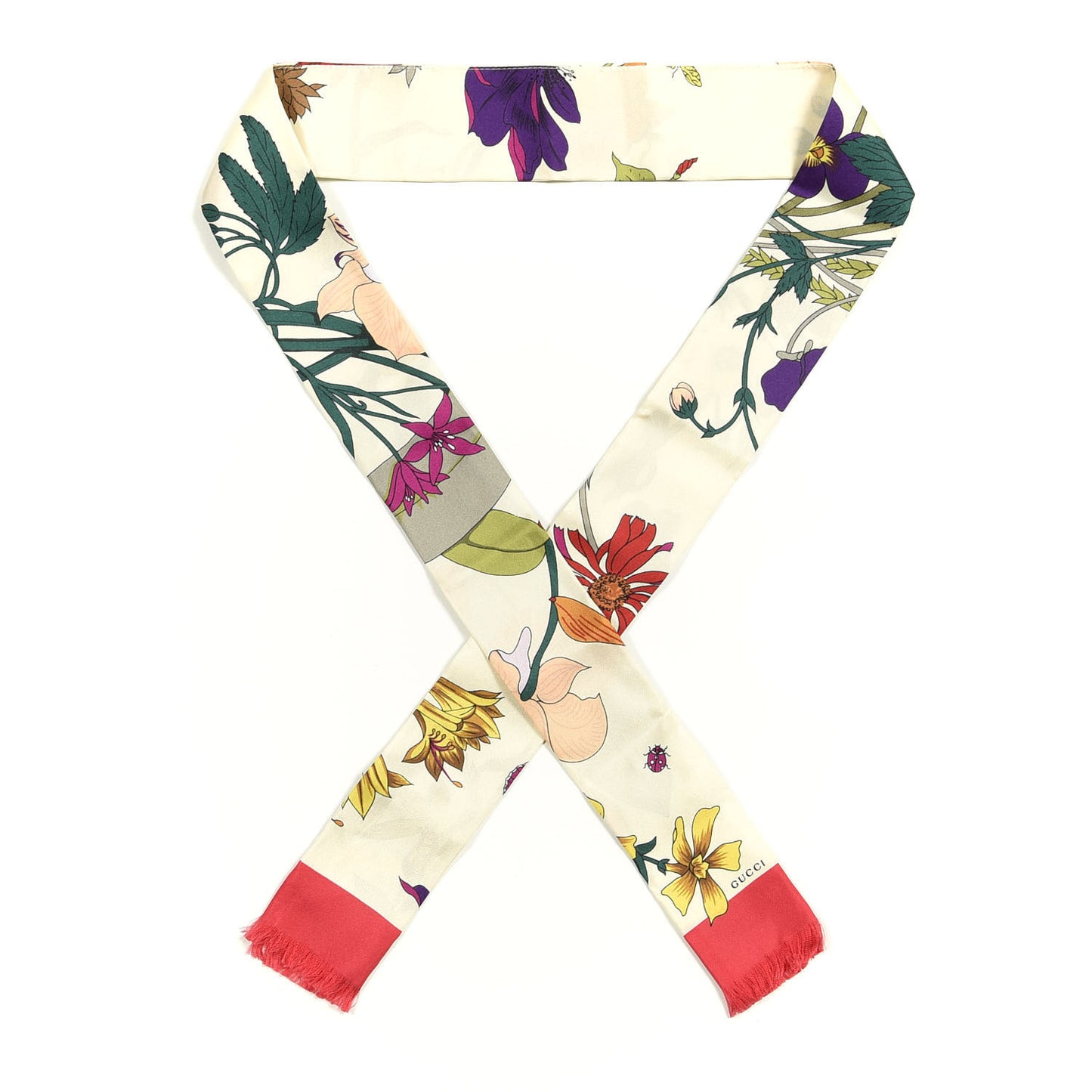 Silk Twill Flora Neck Bow White Multicolor