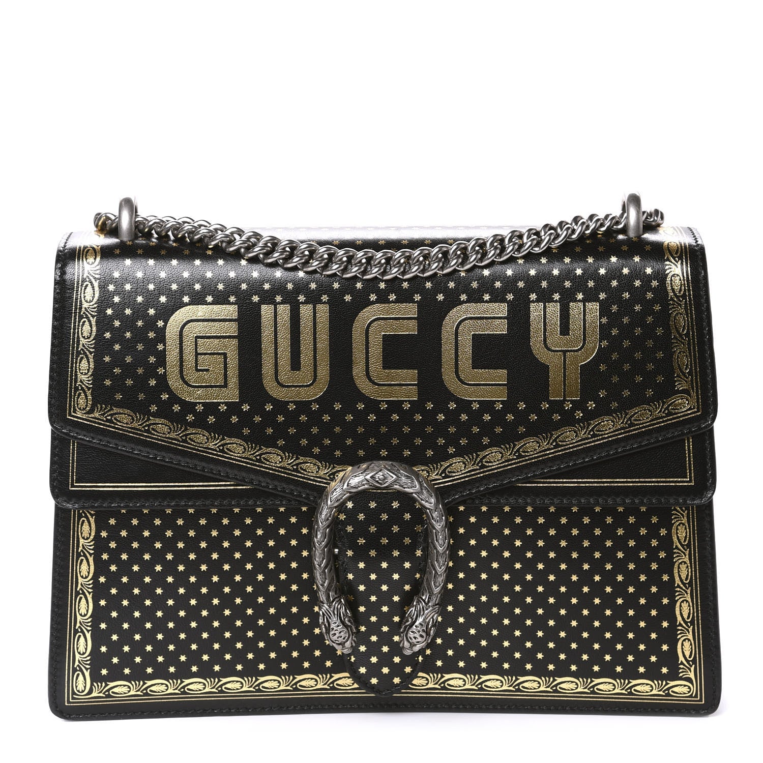 Gucci X SEGA Calfskin GUCCY Stars Medium Dionysus Shoulder Bag Black Gold 1 of 10