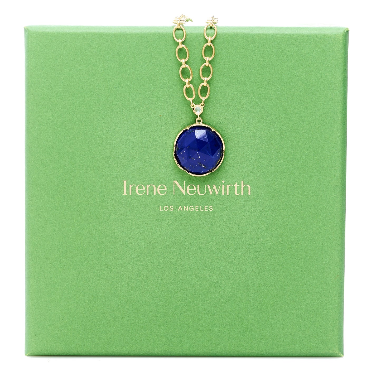 18K Yellow Gold Diamond Lapis Lazuli Oval Link Large Pendant Necklace
