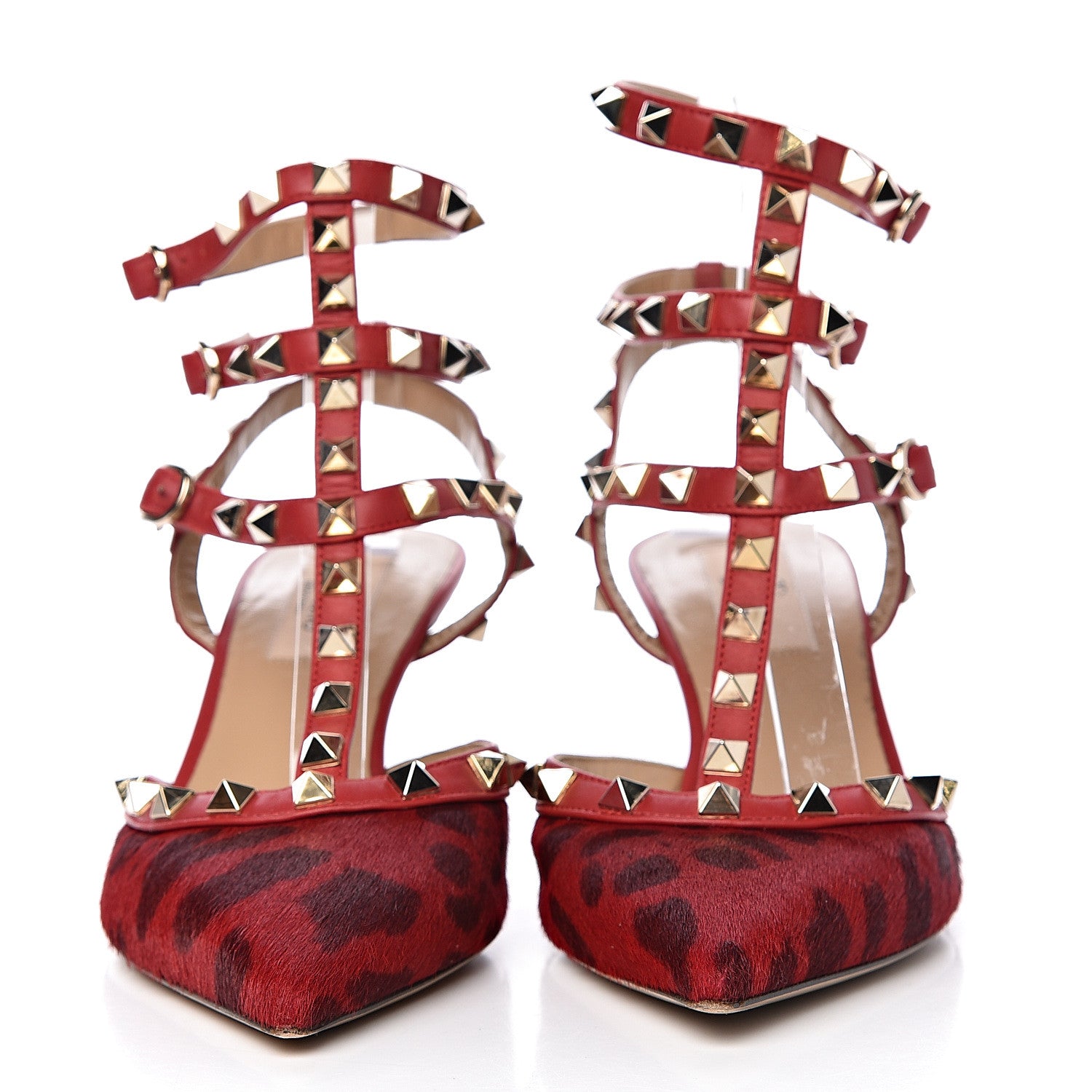 Valentino Garavani Calf Hair Leopard Print Rockstud Ankle Strap 65mm Pumps 37 Rosso Valentino 2 of 16