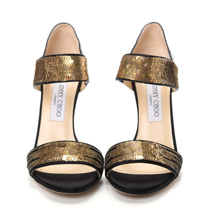 Jimmy Choo Sequins Elaphe Degrade Tallow Ankle Heels 38.5 Black Gold 2 of 10