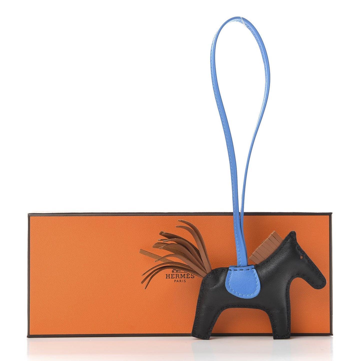 Milo Lambskin Grigri Rodeo Horse Bag Charm PM Black Gold Bleu Zanzibar