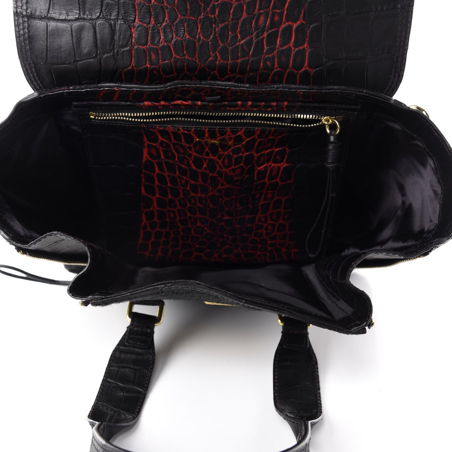 3.1 Calf Hair Calfskin Crocodile Embossed Medium Pashli Satchel Antique Red Black