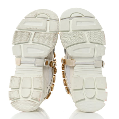 Gucci X SEGA Mesh Calfskin Suede Removable Crystals Womens Flashtrek Sneakers 38.5 Great White 5 of 8