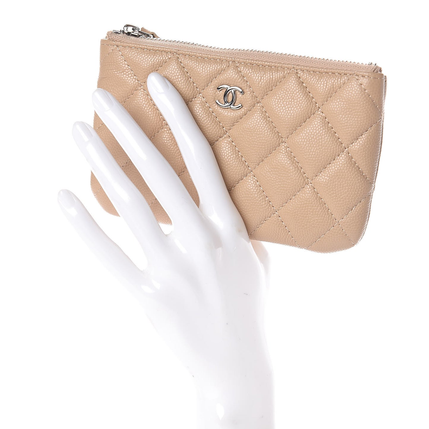 Caviar Quilted Small Cosmetic Case Beige