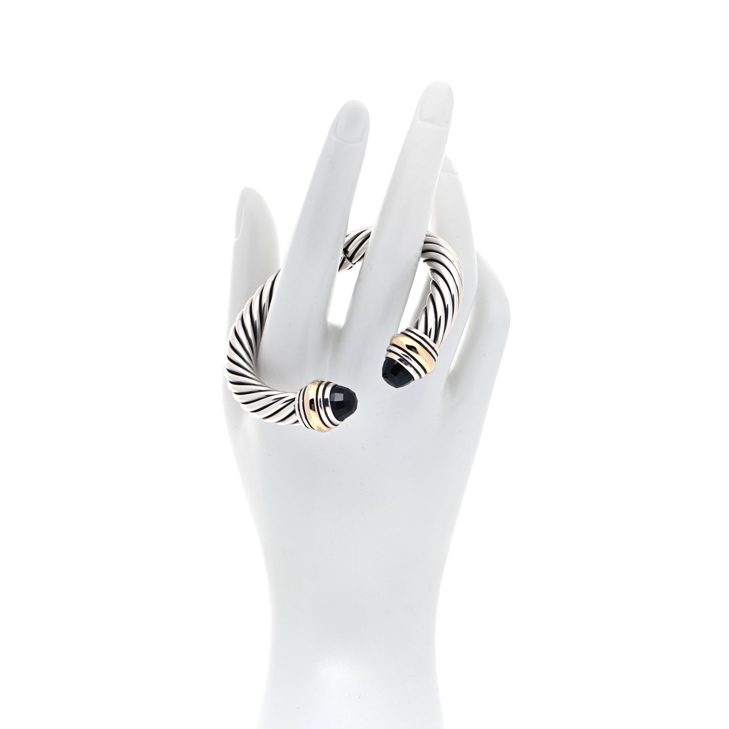 Sterling Silver 14K Yellow Gold Black Onyx 10mm Cable Classics Hinged Bracelet
