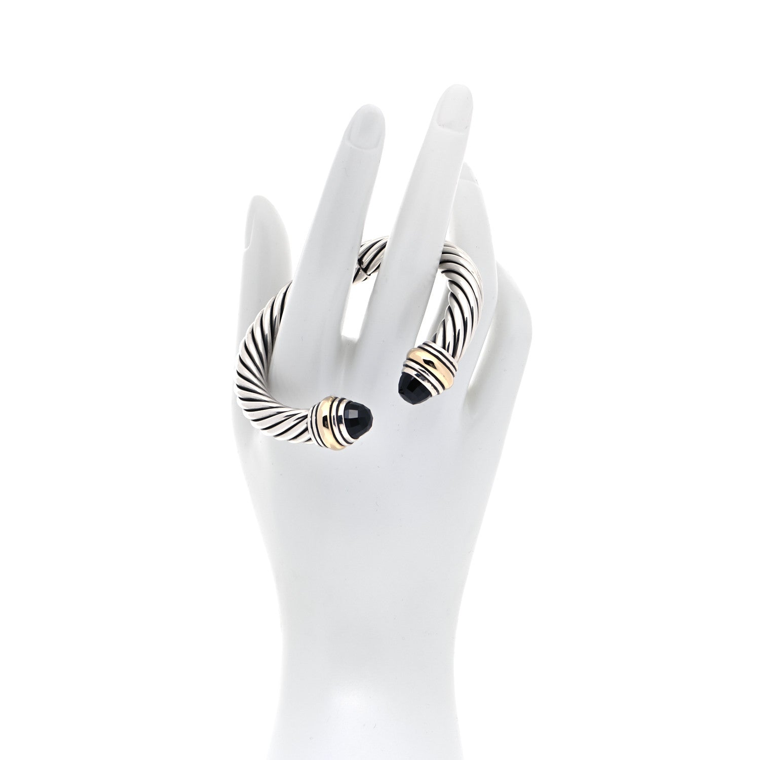 David Yurman Sterling Silver 14K Yellow Gold Black Onyx 10mm Cable Classics Hinged Bracelet 2 of 5