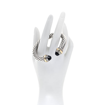 David Yurman Sterling Silver 14K Yellow Gold Black Onyx 10mm Cable Classics Hinged Bracelet 2 of 5
