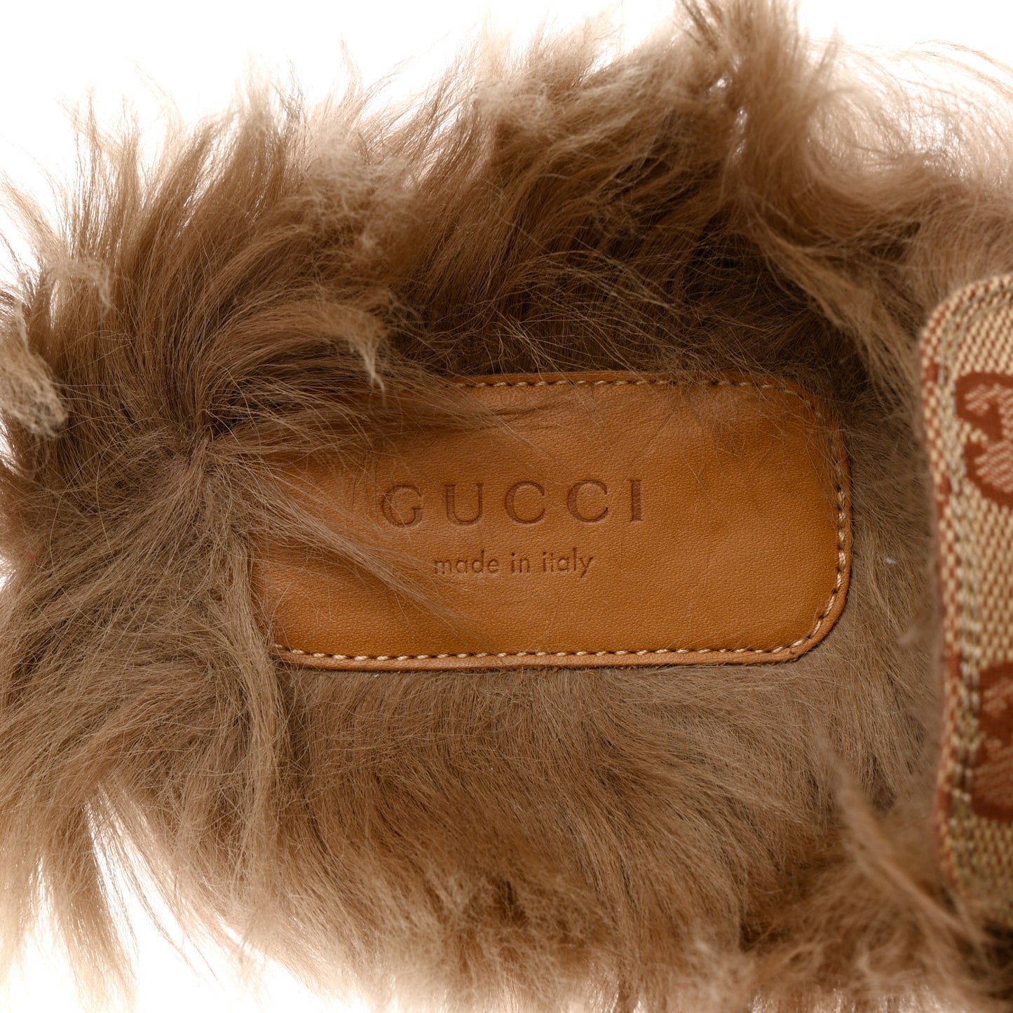 GG Monogram Fur Mens Princetown Slippers 37 Beige Ruggine Rust