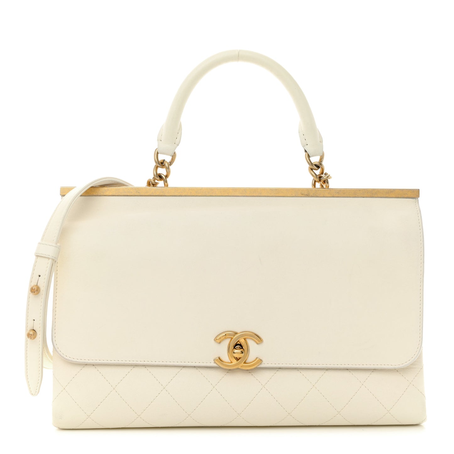 Lambskin Quilted Coco Luxe Top Handle Flap White