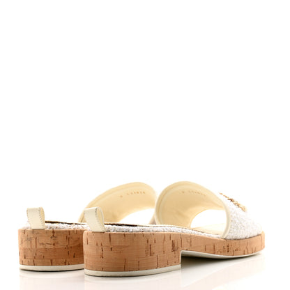 Chanel Tweed Cork CC Chain Mule Sandal 39.5 White 4 of 13