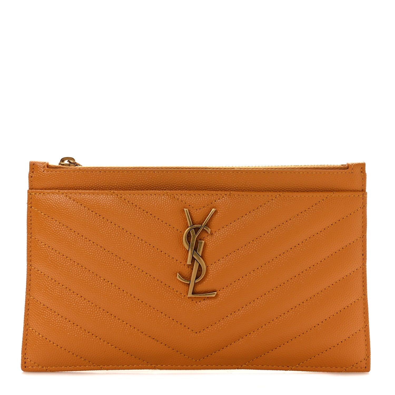 Saint Laurent Grain De Poudre Chevron Monogram Bill Pouch Senape Yellow 1 of 6