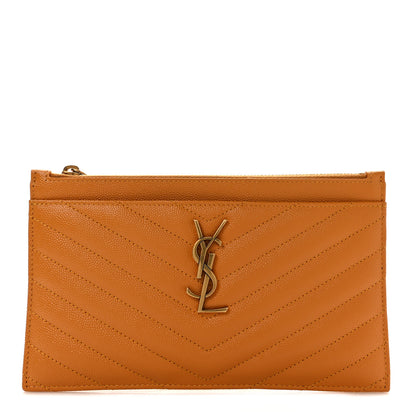 Saint Laurent Grain De Poudre Chevron Monogram Bill Pouch Senape Yellow 1 of 6