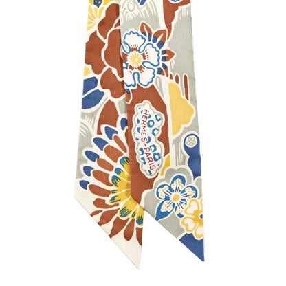 Hermes Silk Bingata Twilly Moutarde Bleu Brun 2 of 4